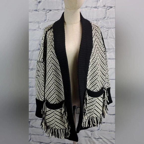 Burberry Glasshouse Chevron Fringe Cardigan Sweater Wool Open-Front Sz Small - Picture 4 of 16